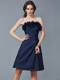 Sheath/Column Strapless Sleeveless Hand-Made Flower Short Taffeta Bridesmaid Dresses TPP0005868