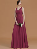 A-Line/Princess V-neck Sleeveless Floor-Length Beading Chiffon Bridesmaid Dresses TPP0005456