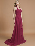 A-Line/Princess Halter Sleeveless Chiffon Sweep/Brush Train Bridesmaid Dresses TPP0005446