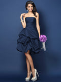 A-Line/Princess Strapless Ruched Sleeveless Short Satin Bridesmaid Dresses TPP0005671