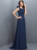 A-Line/Princess Bateau Hand-Made Flower Sleeveless Long Chiffon Bridesmaid Dresses TPP0005638