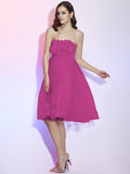 A-Line/Princess Strapless Sleeveless Hand-Made Flower Short Net Bridesmaid Dresses TPP0005221