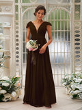 A-Line/Princess Chiffon Ruffles V-neck Sleeveless Sweep/Brush Train Bridesmaid Dresses TPP0004927