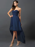 A-Line/Princess Sweetheart Pleats Sleeveless High Low Chiffon Bridesmaid Dresses TPP0005031