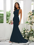 Sheath/Column Stretch Crepe Ruffles Square Sleeveless Sweep/Brush Train Bridesmaid Dresses TPP0004954