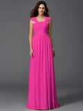 A-Line/Princess Straps Ruffles Sleeveless Long Chiffon Bridesmaid Dresses TPP0005470