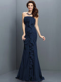 Trumpet/Mermaid Strapless Pleats Sleeveless Long Chiffon Bridesmaid Dresses TPP0005428