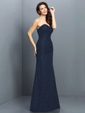 A-Line/Princess Sweetheart Lace Sleeveless Long Satin Bridesmaid Dresses TPP0005630