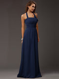 Sheath/Column Halter Sleeveless Ruffles Long Chiffon Bridesmaid Dresses TPP0005366