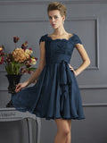 A-Line/Princess Scoop Short Sleeves Lace Short Chiffon Bridesmaid Dresses TPP0005086