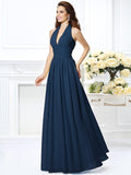 A-Line/Princess Halter Pleats Sleeveless Long Chiffon Bridesmaid Dresses TPP0002801