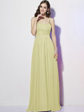 Sheath/Column Spaghetti Straps Sleeveless Pleats Long Chiffon Bridesmaid Dresses TPP0005447