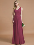 A-Line/Princess V-neck Chiffon Floor-Length Sleeveless Bridesmaid Dresses TPP0005466