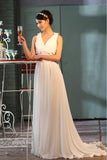 Sheer Back A-Line V-Neck Floor-Length Chiffon Appliques Sleeveless Wedding Dress