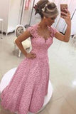 Gorgeous A-line Sweetheart Short Sleeve Backless Sweetheart Cheap Lace Prom Dresses