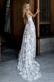 Princess A-Line Spaghetti Straps Sleeveless Ivory Backless Lace Appliques Wedding Dresses