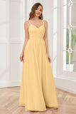 A-line Spaghetti Straps Chiffon Long Bridesmaid Dresses