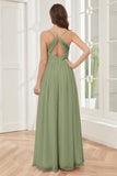 A-line Spaghetti Straps Chiffon Long Bridesmaid Dresses