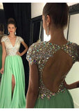 Green Beads Green prom dresses Open back prom dresses Sexy prom dresses prom dress online