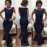 New Arrival Navy Blue Long Chiffon Square Mermaid Prom Gowns Plus Size Women Gown