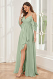 Asymmetrical Off the Shoulder Ruffles Chiffon Bridesmaid Dresses