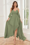 Asymmetrical Off the Shoulder Ruffles Chiffon Bridesmaid Dresses