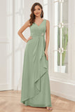 V-neck Pleats Ruffles Chiffon Bridesmaid Dresses