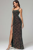 Mermaid Spaghetti Straps Sequins Prom Dress with high Slit