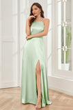 A-line Straps Soft Satin Floor Length Bridesmaid Dress