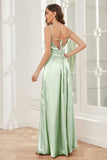 A-line Straps Soft Satin Floor Length Bridesmaid Dress