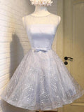 Cute Silver A Line See Through Scoop Organza Top Cheap Lace up Homecoming Dresses