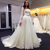 Elegant Long Sleeves Off The Shoulder Tulle Lace Appliques With Trailing Wedding Dresses