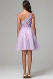 One Shoulder A-line Lilac Short Homecoming Dress with Appliques