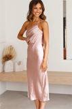 One Shoulder Straps Sheath Tea Length Prom Dress Wedding Guest Dress