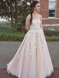 Gorgeous Strapless Sleeveless White Tulle Ball Gown Long Prom Dress Wedding Dresses