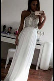 Gorgeous High Quality A-Line Sleeveless Beading Long Halter Chiffon Prom Dresses