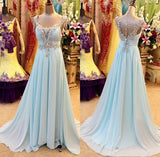 A-Line Prom Dress V-Neck Chiffon Crystal Prom