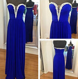 Royal Blue Royal Blue Silver Beaded Beads Sweetheart Chiffon Formal Gown For Senior Teens