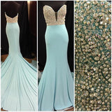 Gorgeous Long Blue Sweetheart Mermaid Elegant Beading Strapless Prom Dresses