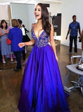 Charming A-Line Deep V-Neck Prom Dresses