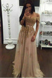 Off the shoulder Gold Prom Dress Long Prom Dresses Prom Dresses