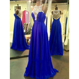 Royal Blue Sparkle Beads Halter Pretty Illusion High Neck Chiffon Prom Dresses