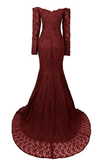 Long Mermaid Sweetheart Long Sleeve Burgundy Evening Dresses Lace Prom Dresses