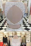 Stunning White Satin Two Pieces Sequins Rhinestone Round Neck A-line Prom Dresses