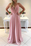 Charming A-Line Spaghetti Straps Sweetheart Pink Long Chiffon Prom Dress