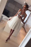 Cute A Line V Neck Spaghetti Straps Tulle Silvery Sequins Short Homecoming Dresses