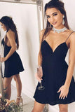 Cute A-Line V-Neck Spaghetti Straps Chiffon Little Black Backless Homecoming Dress