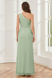 One Shoulder Sleeveless Slit Bridesmaid Dresses