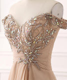 A Line Chiffon Sweetheart Off the Shoulder Beads Open Back Cheap Prom Dresses