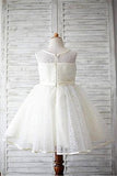 Ball Gown Scoop Sleeveless Flower Floor-Length Lace Flower Girl Dresses With Flower